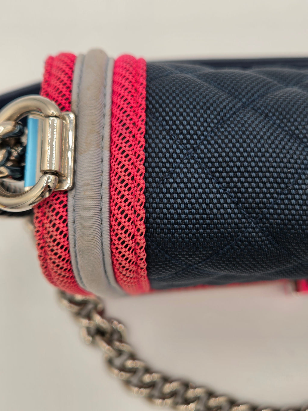 Chanel Medium Fluo Boy Flap Bag – Navy Quilted Canvas | Fuchsia & Grey Trim | Ruthenium Hardware | Authenticated | Pre-Owned