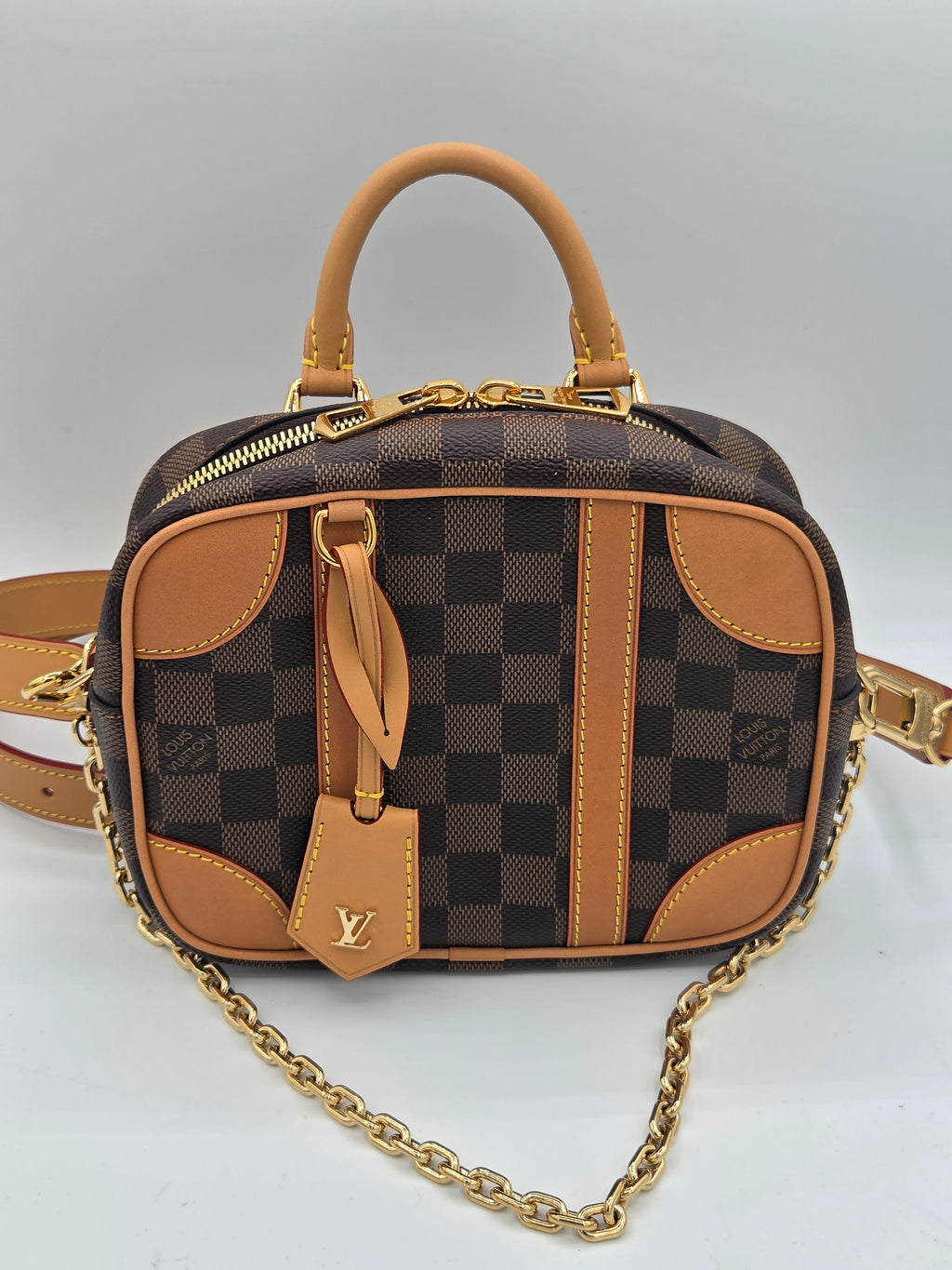 view of bag with chain and long strap