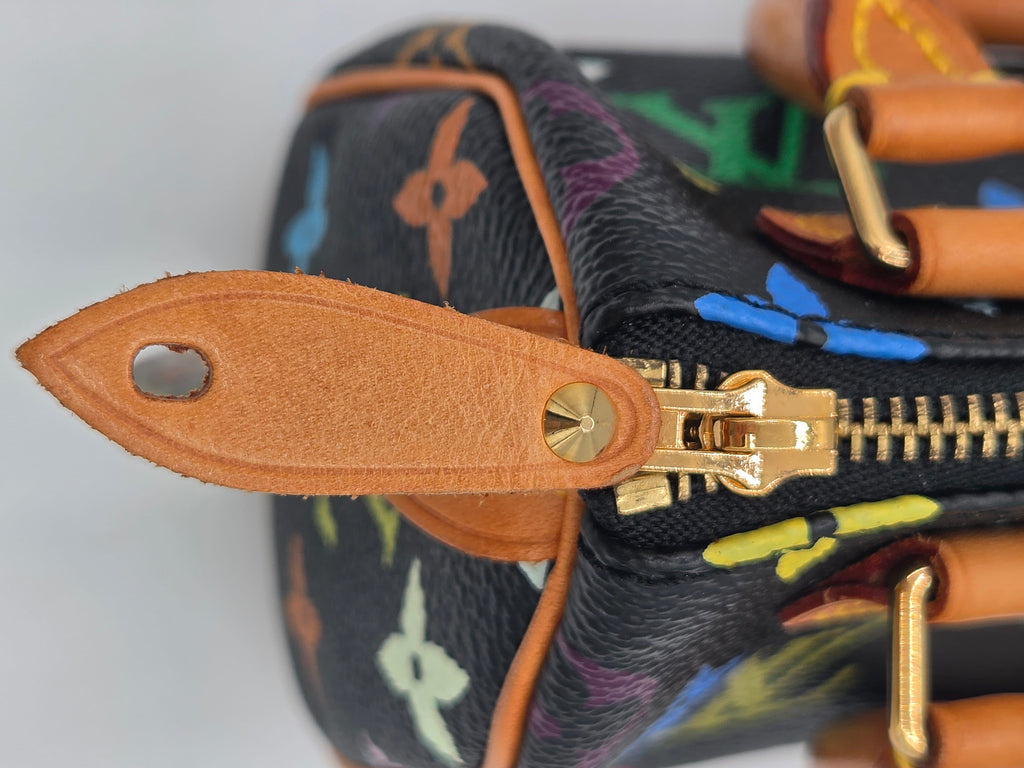 close up of leather tab