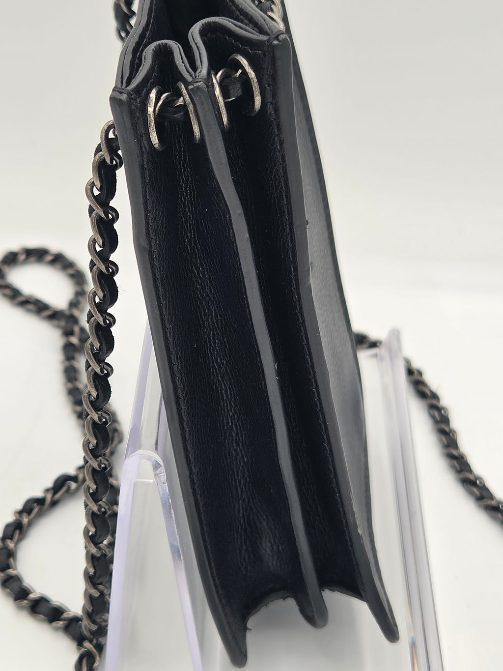 Chanel Calfskin Leather Phone Holder Crossbody | Black | Silver Hardware | Karl Lagerfeld Era | Authenticated | Pre-Owned