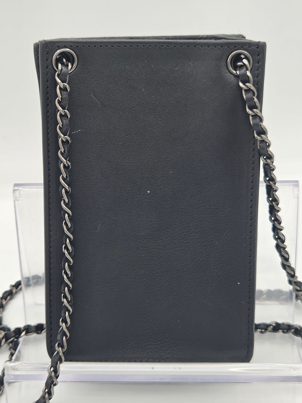 Chanel Calfskin Leather Phone Holder Crossbody | Black | Silver Hardware | Karl Lagerfeld Era | Authenticated | Pre-Owned