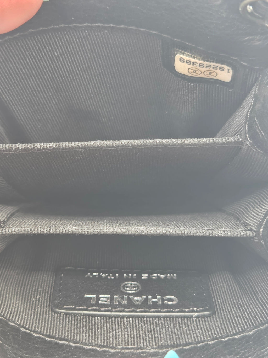 Chanel Calfskin Leather Phone Holder Crossbody | Black | Silver Hardware | Karl Lagerfeld Era | Authenticated | Pre-Owned