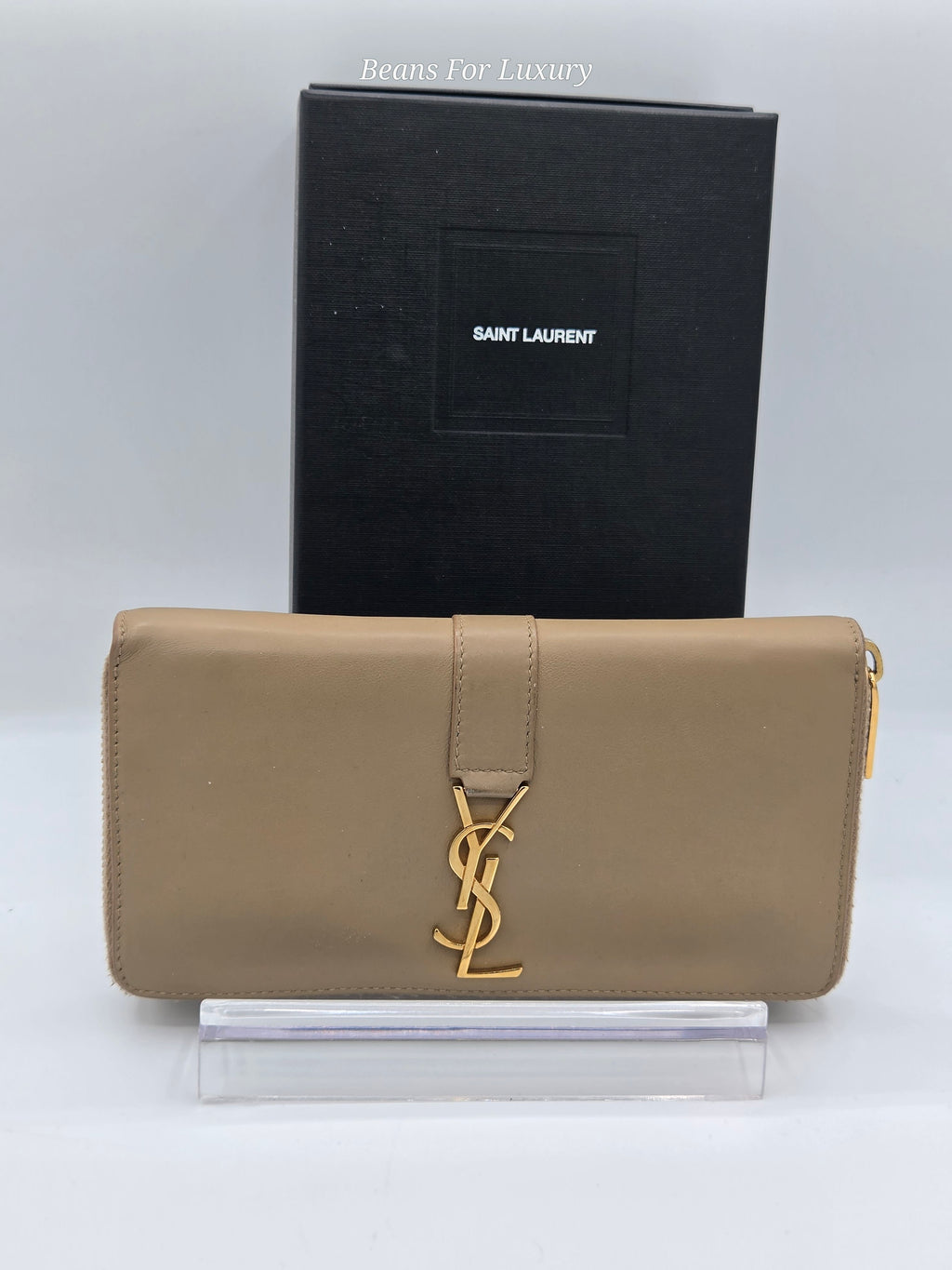 YSL Zip Around Wallet – Beige Leather | Gold Hardware | Pre-Owned
