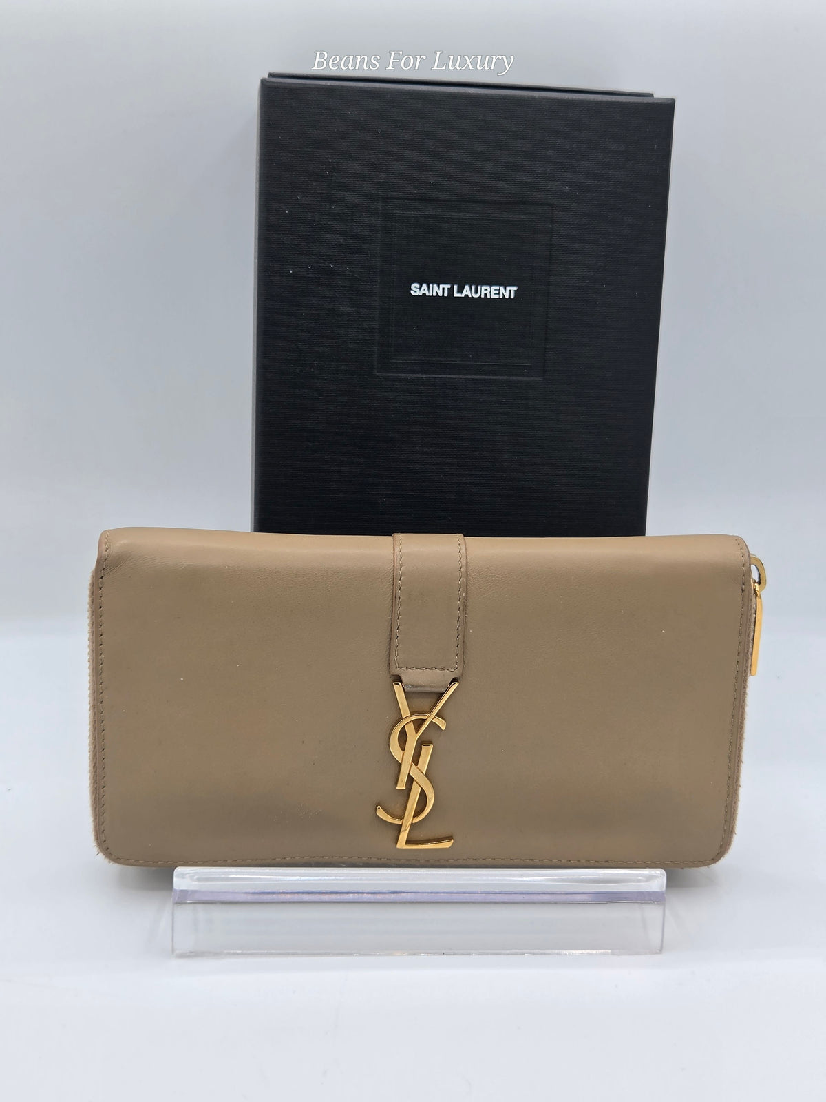 YSL Zip Around Wallet – Beige Leather | Gold Hardware | Pre-Owned
