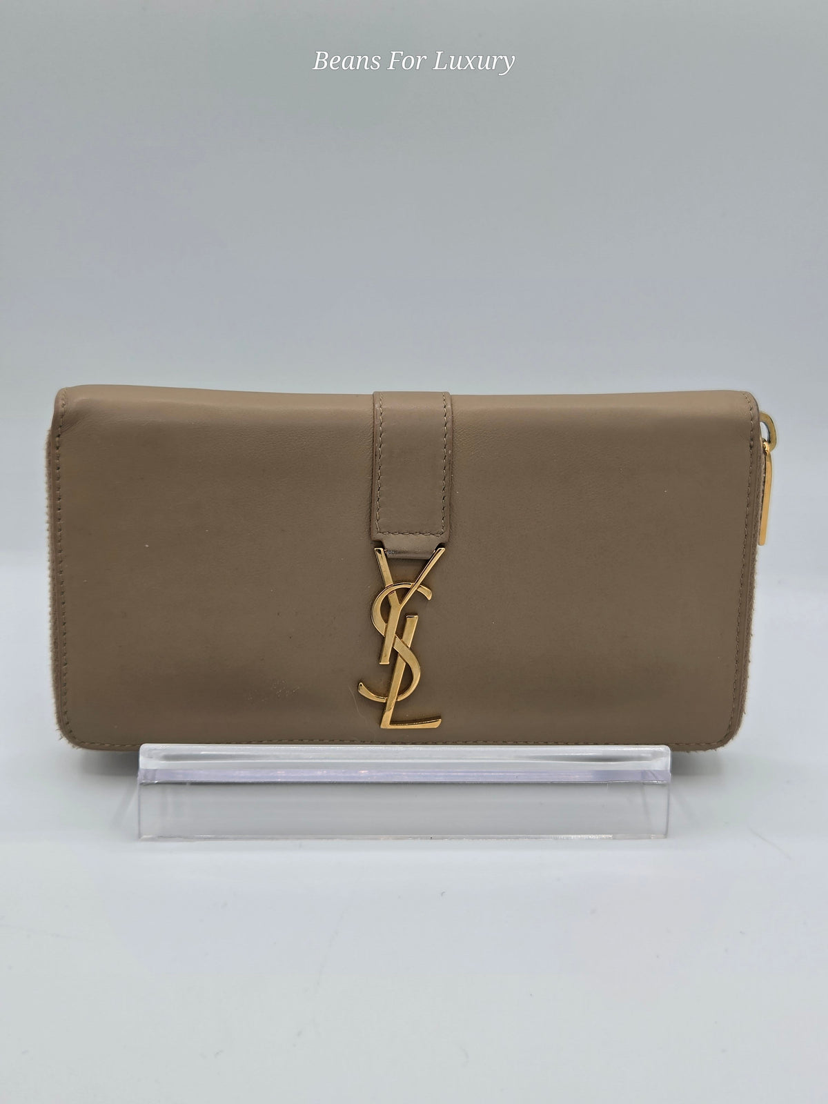 YSL Zip Around Wallet – Beige Leather | Gold Hardware | Pre-Owned