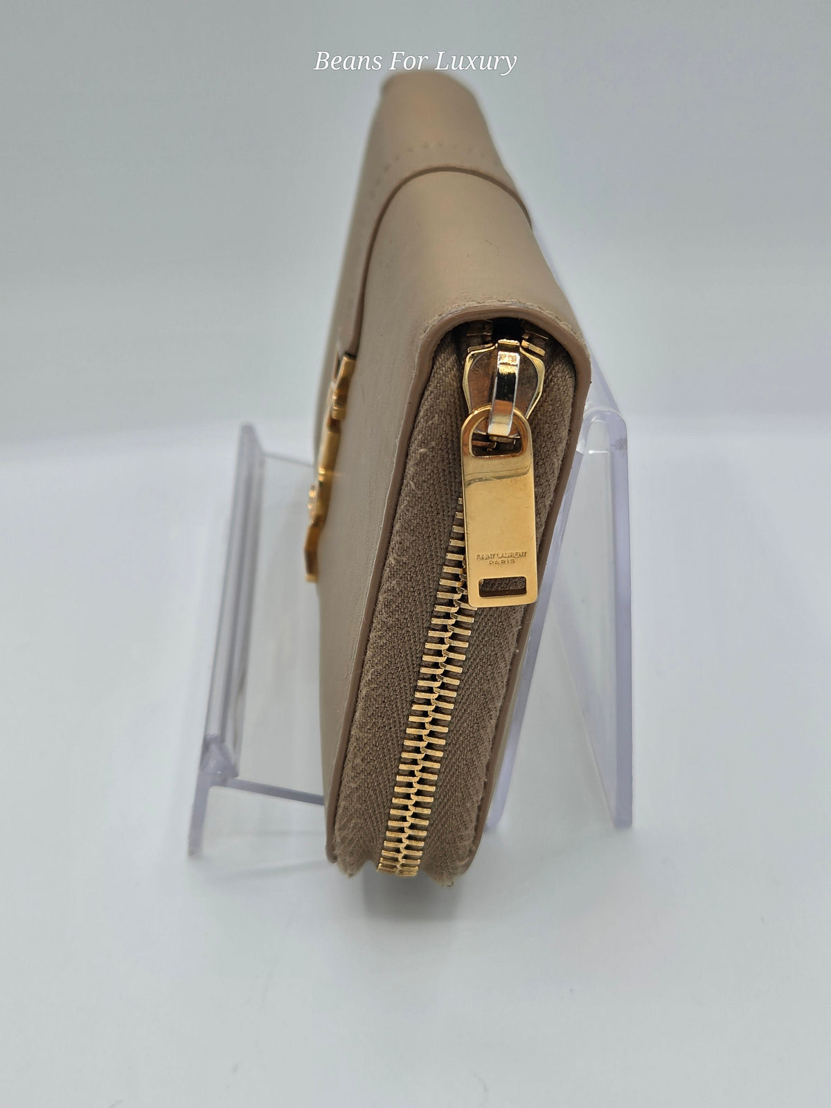 YSL Zip Around Wallet – Beige Leather | Gold Hardware | Pre-Owned