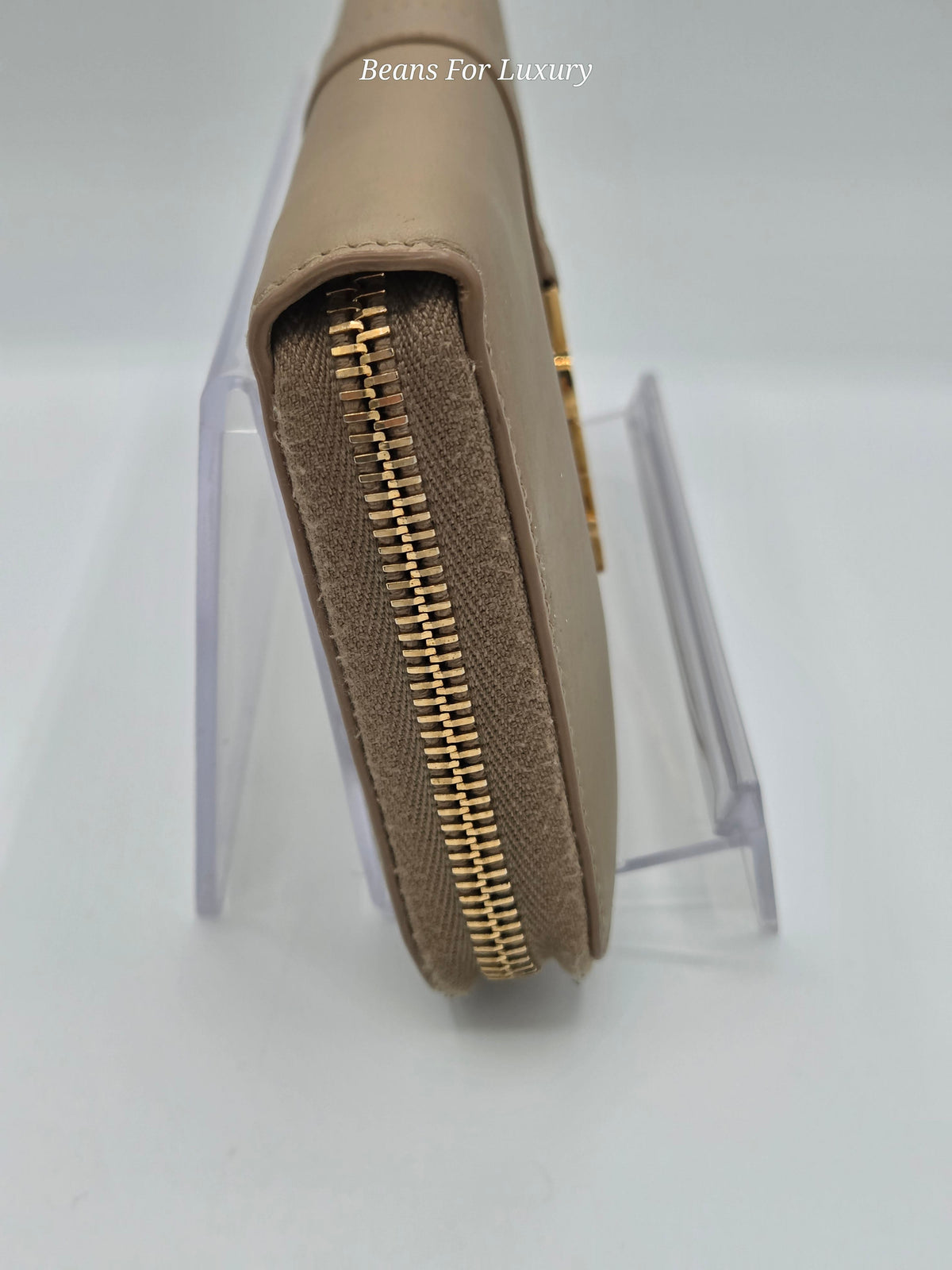 YSL Zip Around Wallet – Beige Leather | Gold Hardware | Pre-Owned