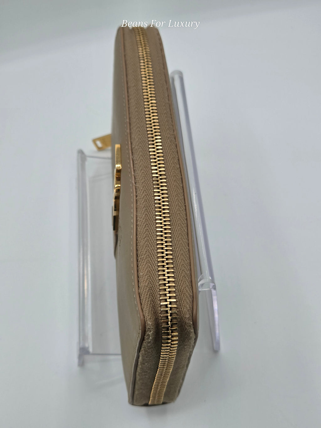 YSL Zip Around Wallet – Beige Leather | Gold Hardware | Pre-Owned