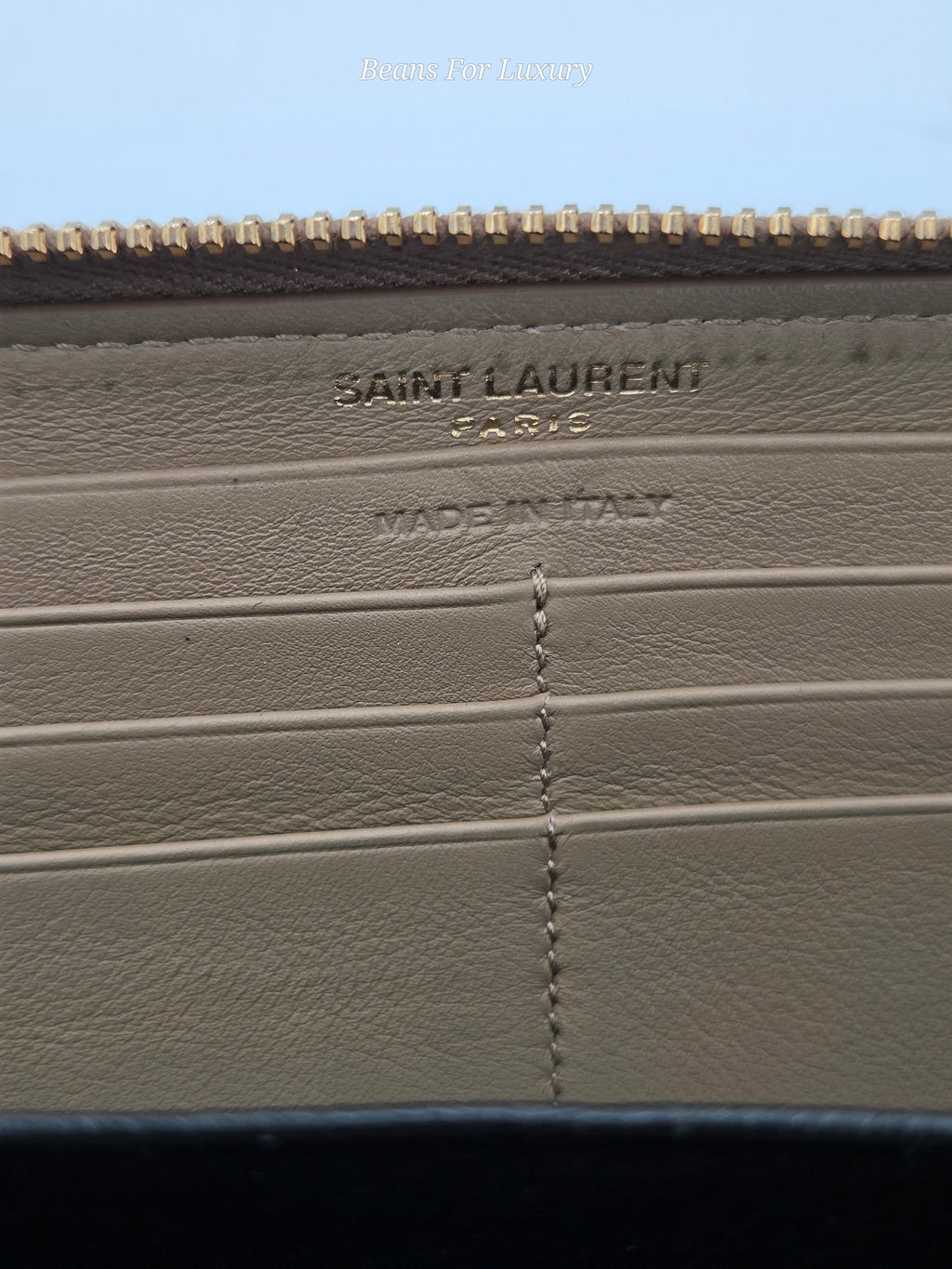 YSL Zip Around Wallet – Beige Leather | Gold Hardware | Pre-Owned