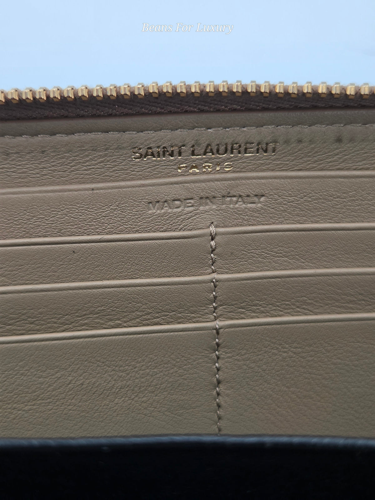 YSL Zip Around Wallet – Beige Leather | Gold Hardware | Pre-Owned