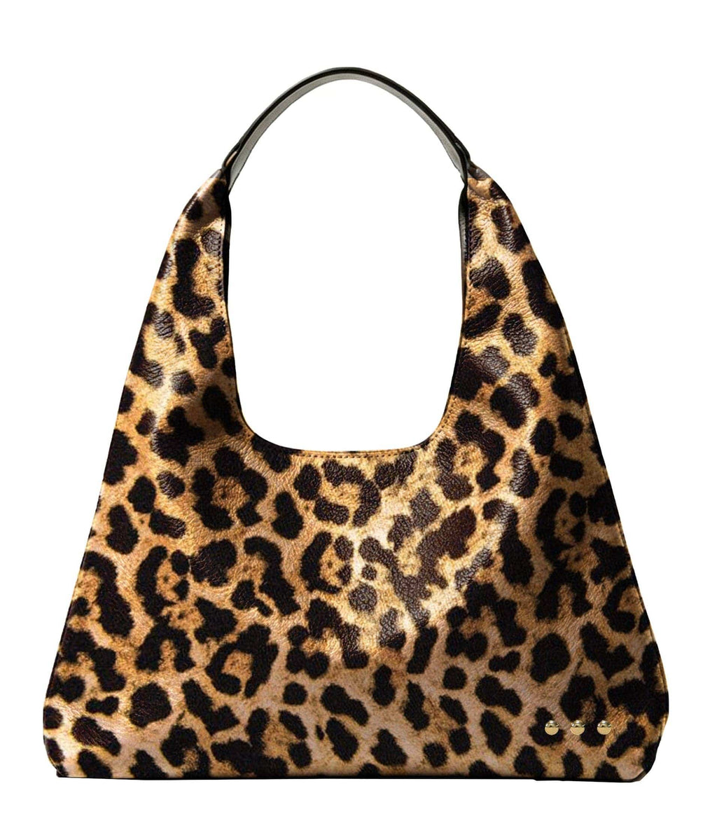 Leopard print handbag on a white background