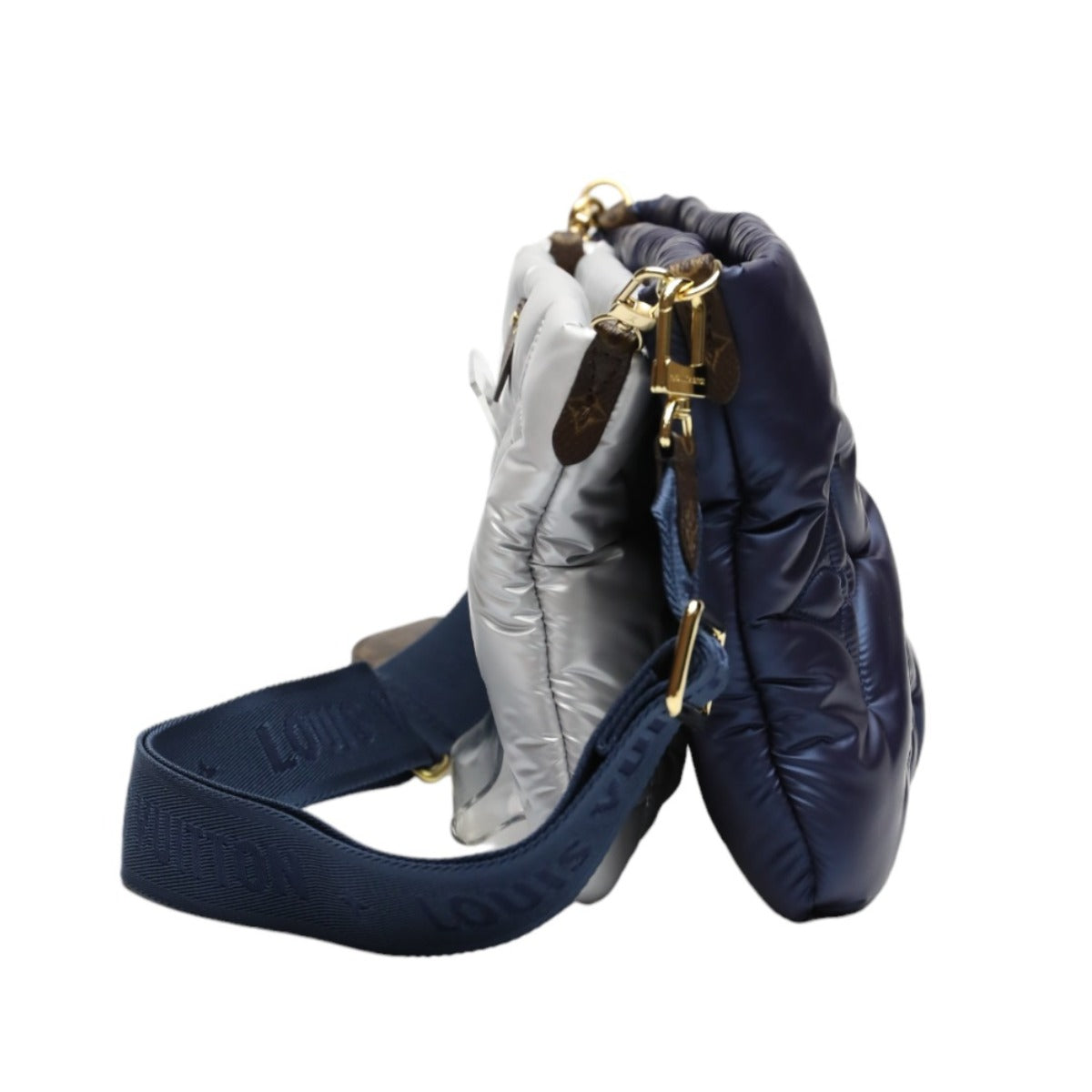 Pair of boxing gloves with a blue strap on a white background