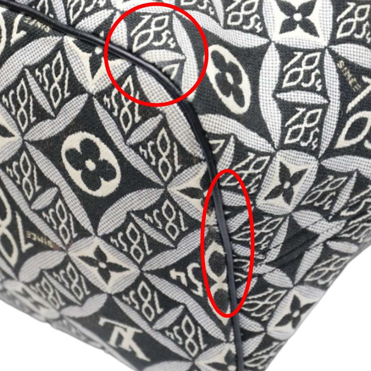 edge corner Louis Vuitton Jacquard 1854 Neverfull MM w/Pouch blue and gray