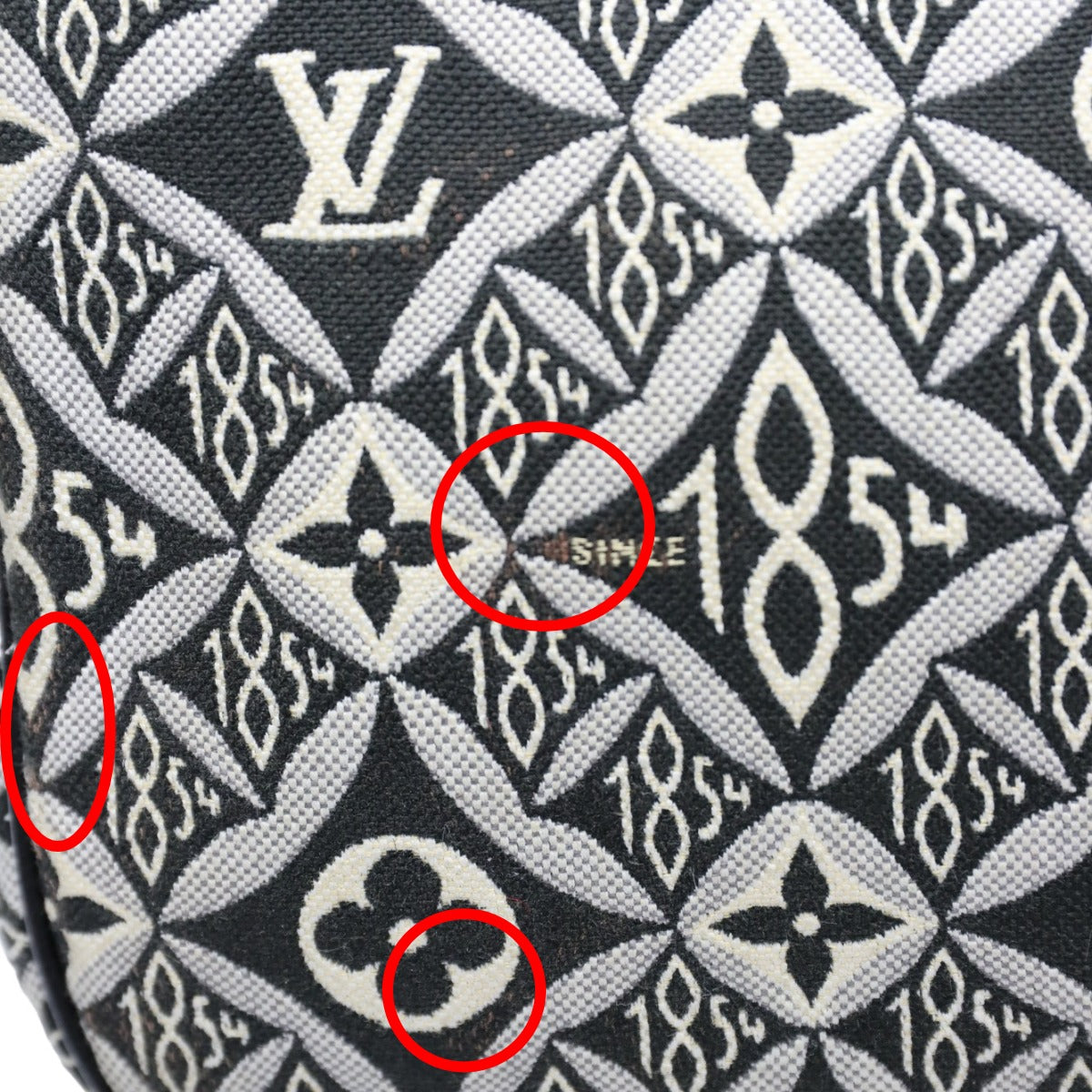 mark of wear Louis Vuitton Jacquard 1854 Neverfull MM w/Pouch blue and gray