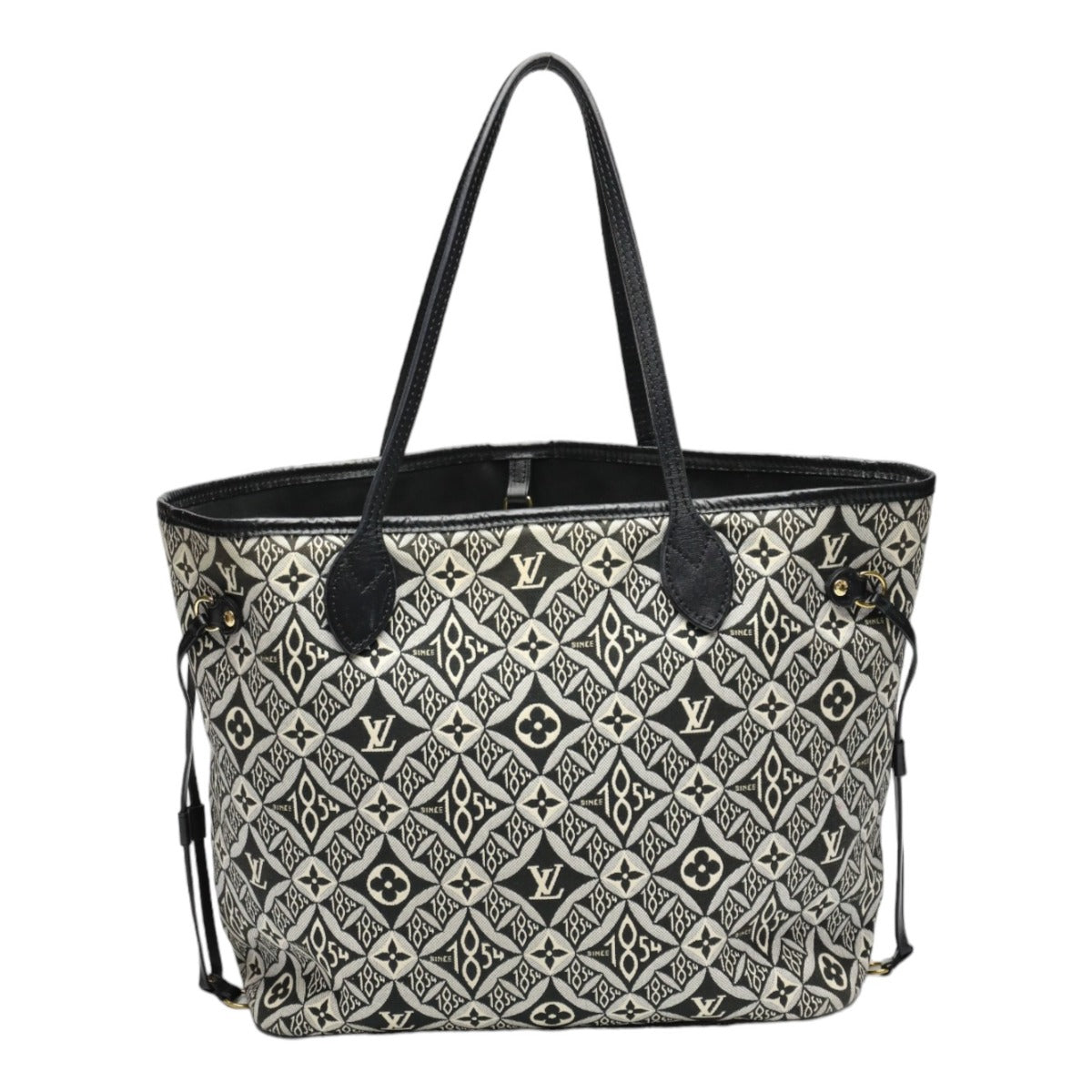 front Louis Vuitton Jacquard 1854 Neverfull MM w/Pouch blue and gray