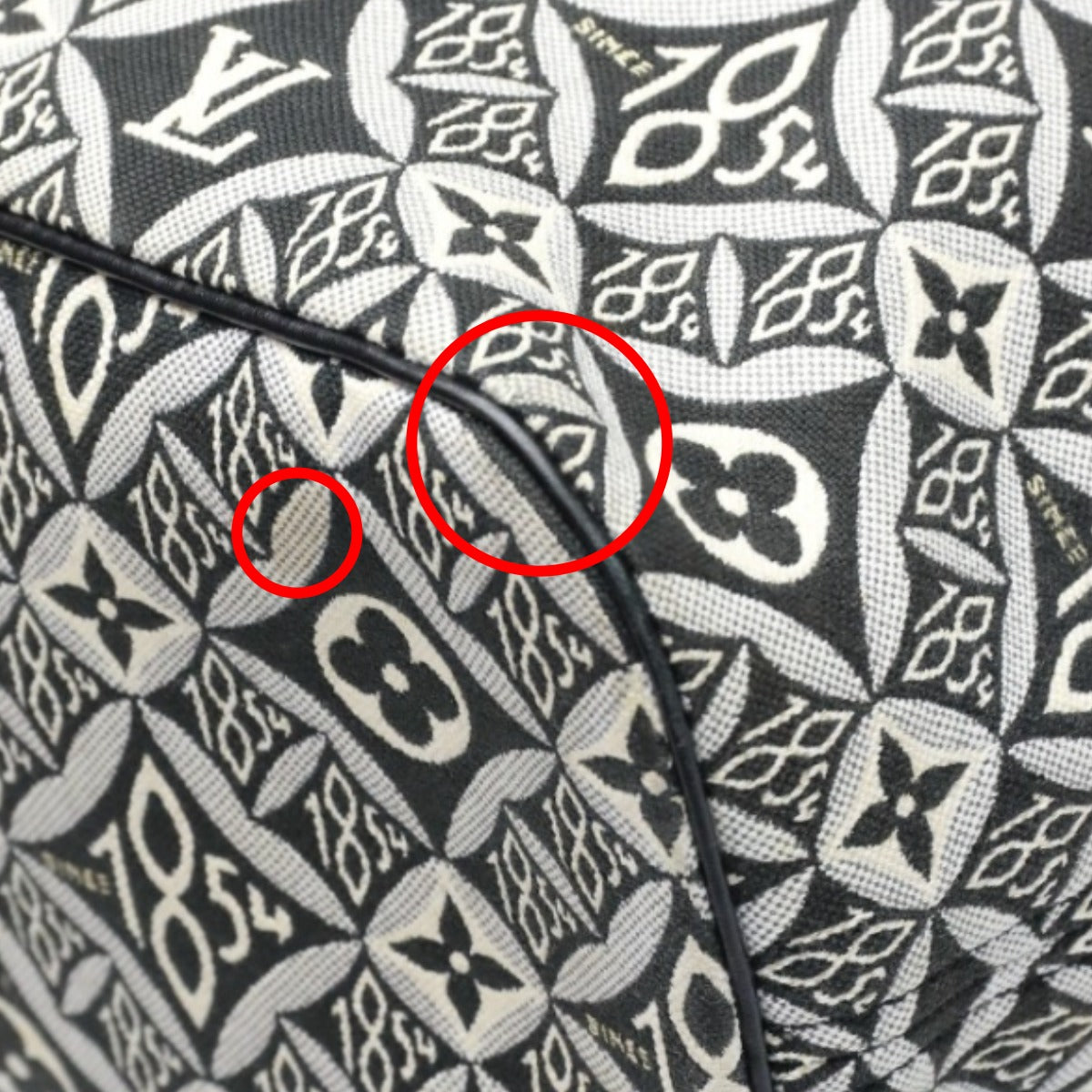 opposite corner Louis Vuitton Jacquard 1854 Neverfull MM w/Pouch blue and gray