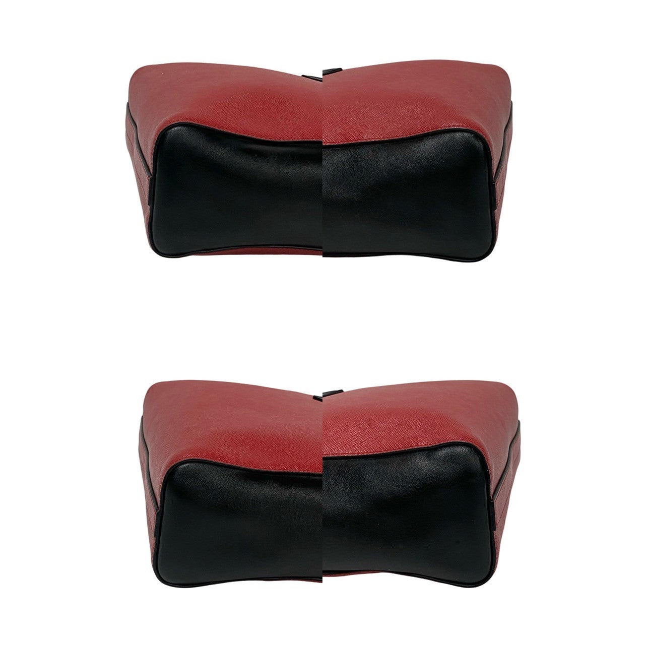 Two red and black car seat covers on a white background