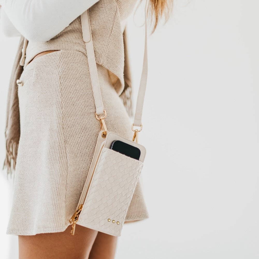 Woven Double Duty Phone Bag – Crossbody Wallet & Phone Holder, Blue | Boutique | New