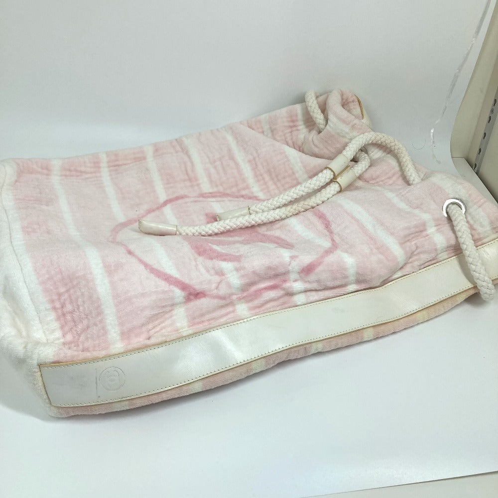 leather trim side Chanel Cotton Pink Beach Shoulder Bag CC Coco Mark Border Pile
