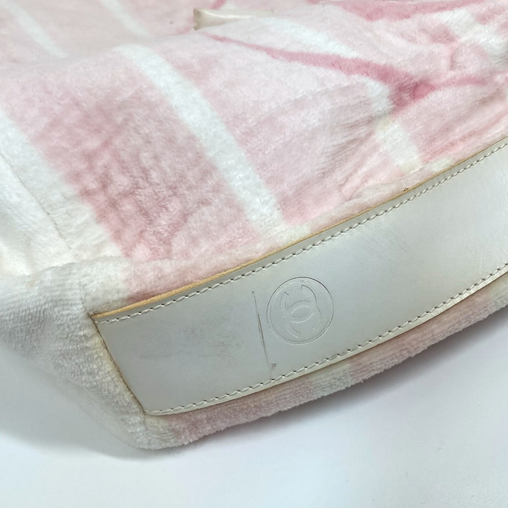 corner Chanel Cotton Pink Beach Shoulder Bag CC Coco Mark Border Pile