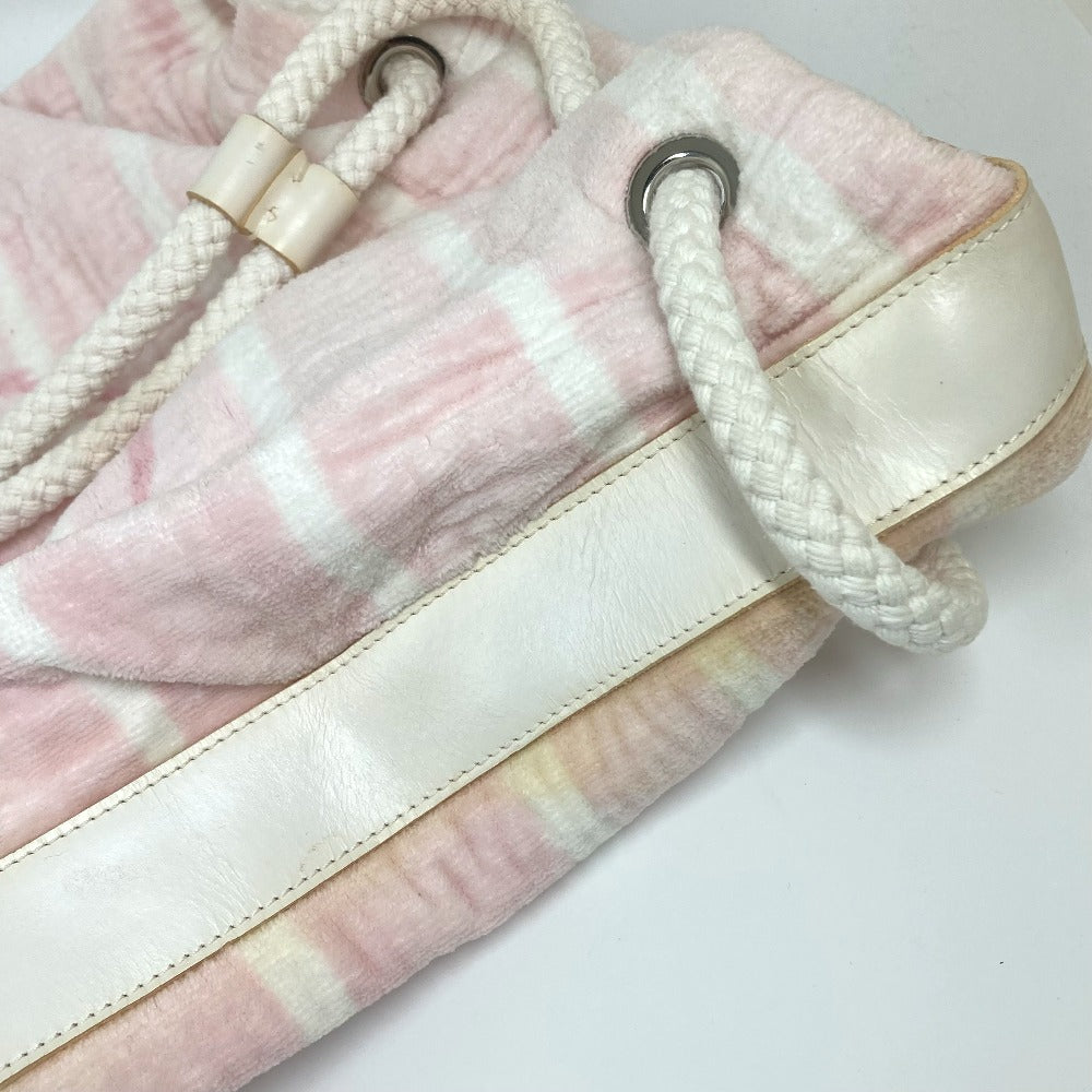 drawstring Chanel Cotton Pink Beach Shoulder Bag CC Coco Mark Border Pile