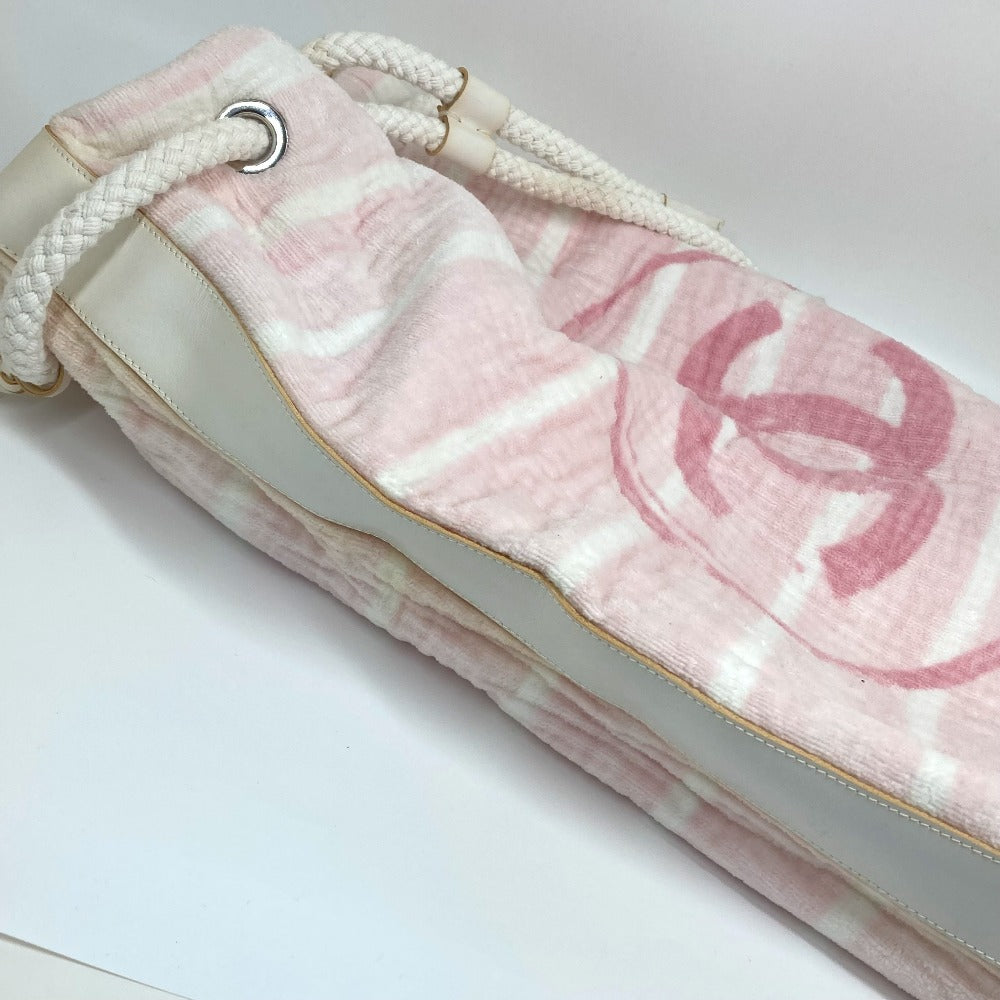 side Chanel Cotton Pink Beach Shoulder Bag CC Coco Mark Border Pile