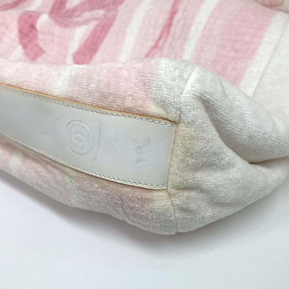 corner Chanel Cotton Pink Beach Shoulder Bag CC Coco Mark Border Pile
