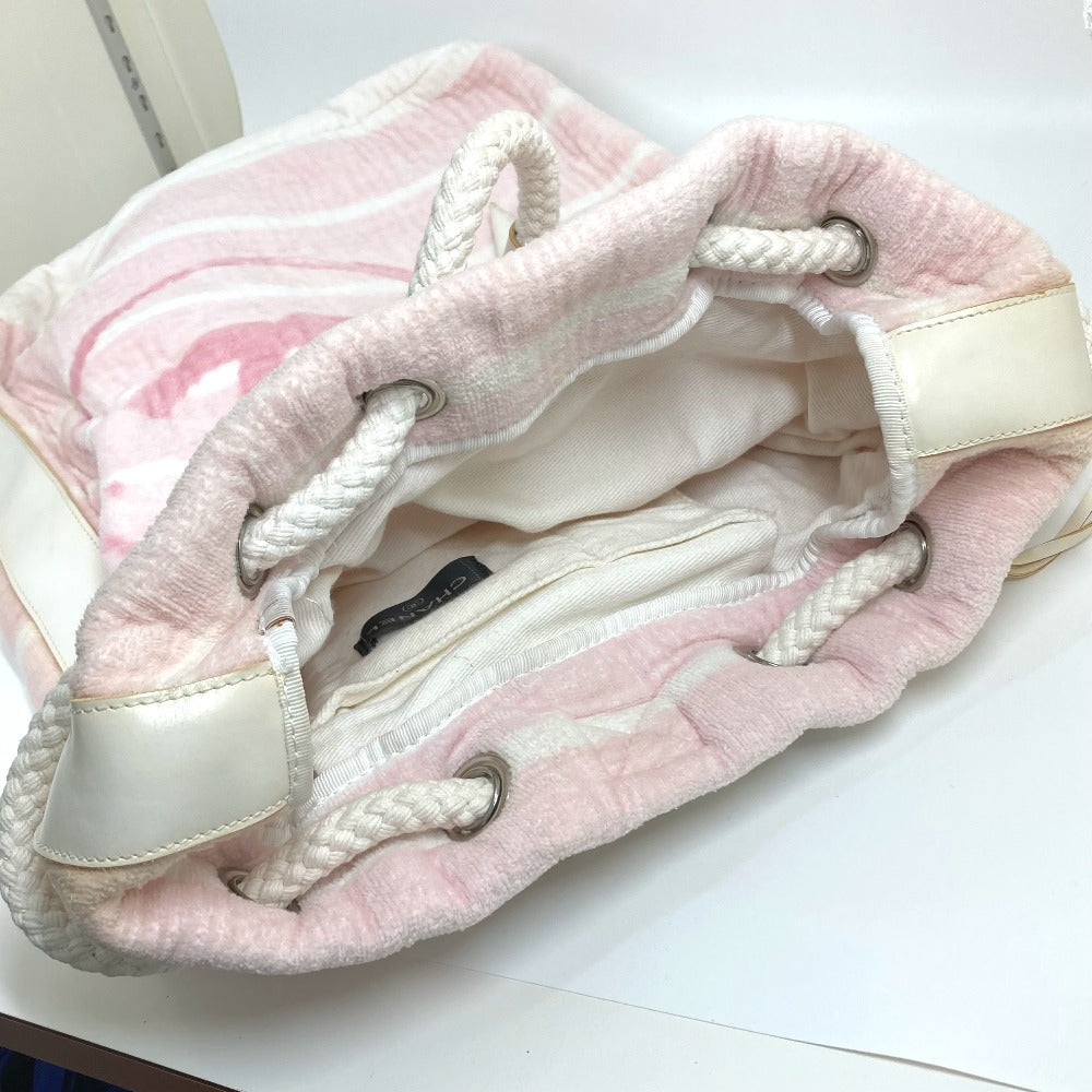 top edge Chanel Cotton Pink Beach Shoulder Bag CC Coco Mark Border Pile