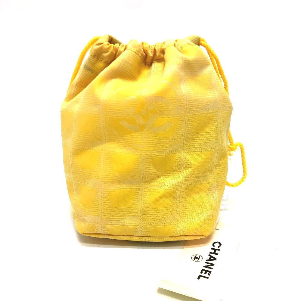 back Chanel Drawsting Canvas Travel Line Pouch Yellow