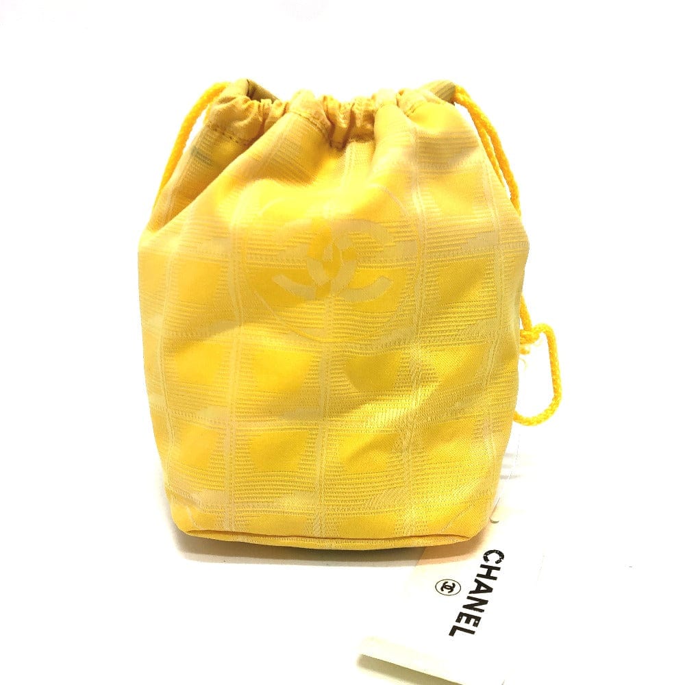 back Chanel Drawsting Canvas Travel Line Pouch Yellow