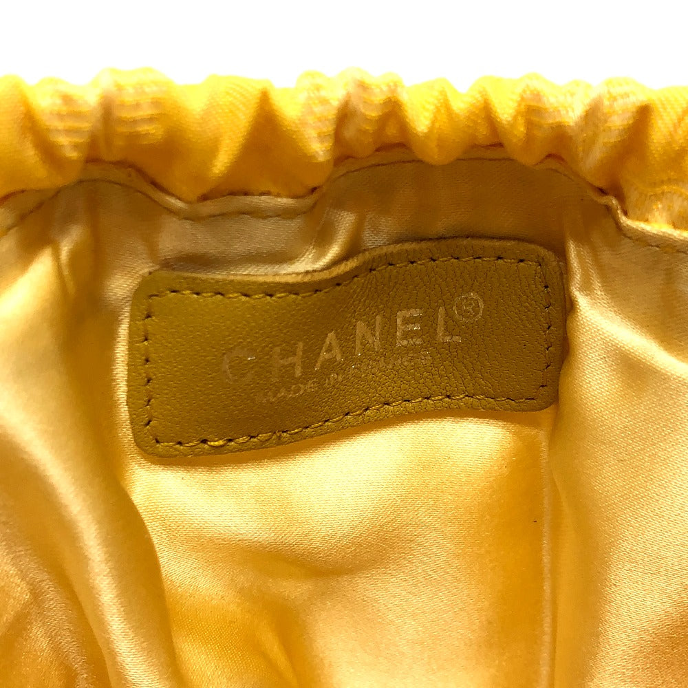 stamp Chanel Drawsting Canvas Travel Line Pouch Yellow