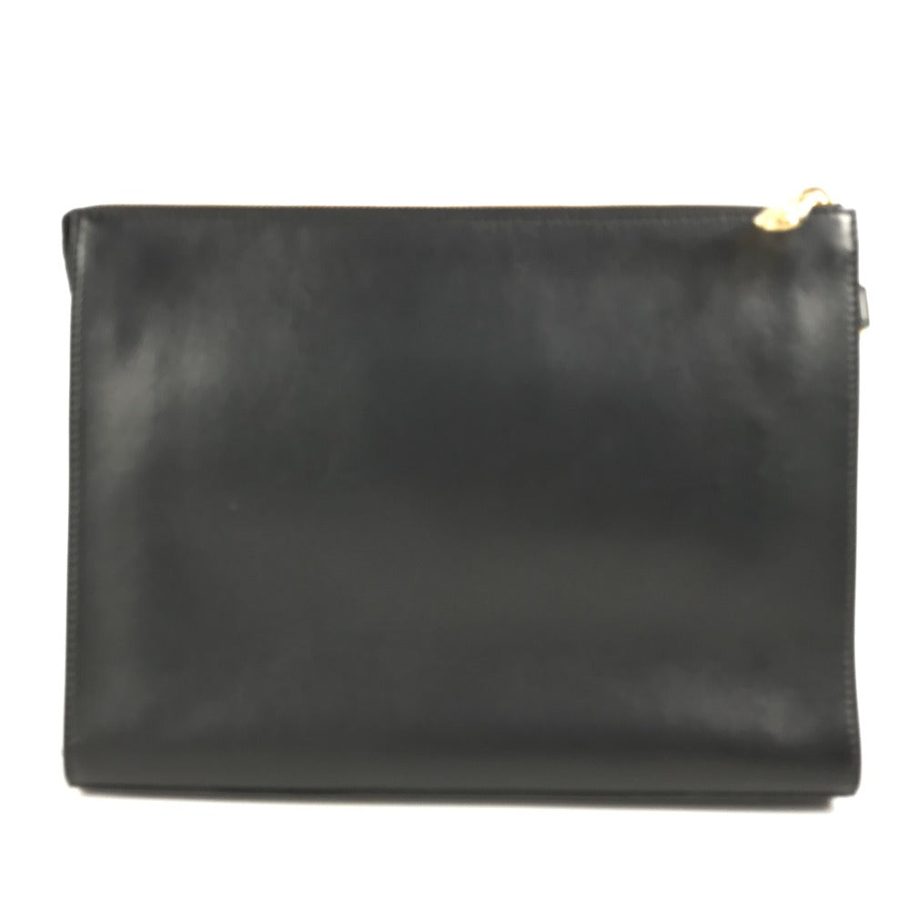 Black leather pouch with a gold zipper on a white background