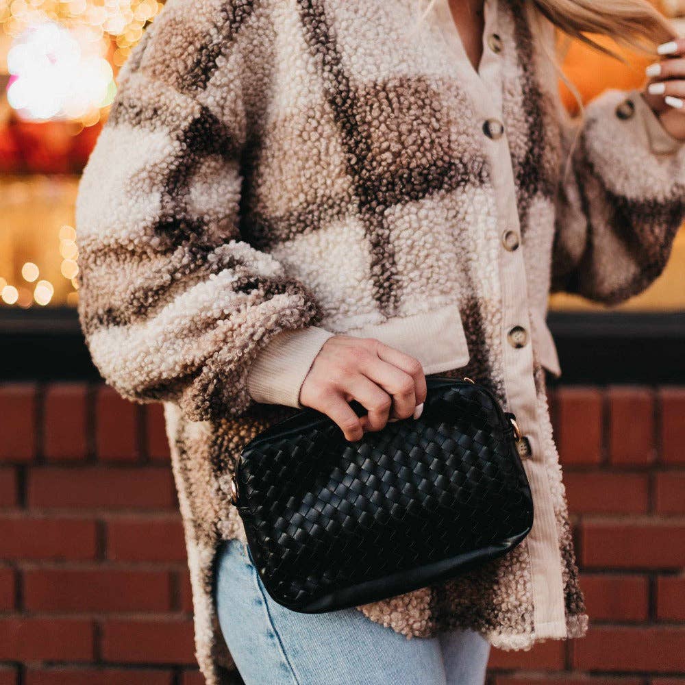 Woven Willow Camera Crossbody Bag – Vegan Leather | Adjustable Strap | Boutique | New Cream