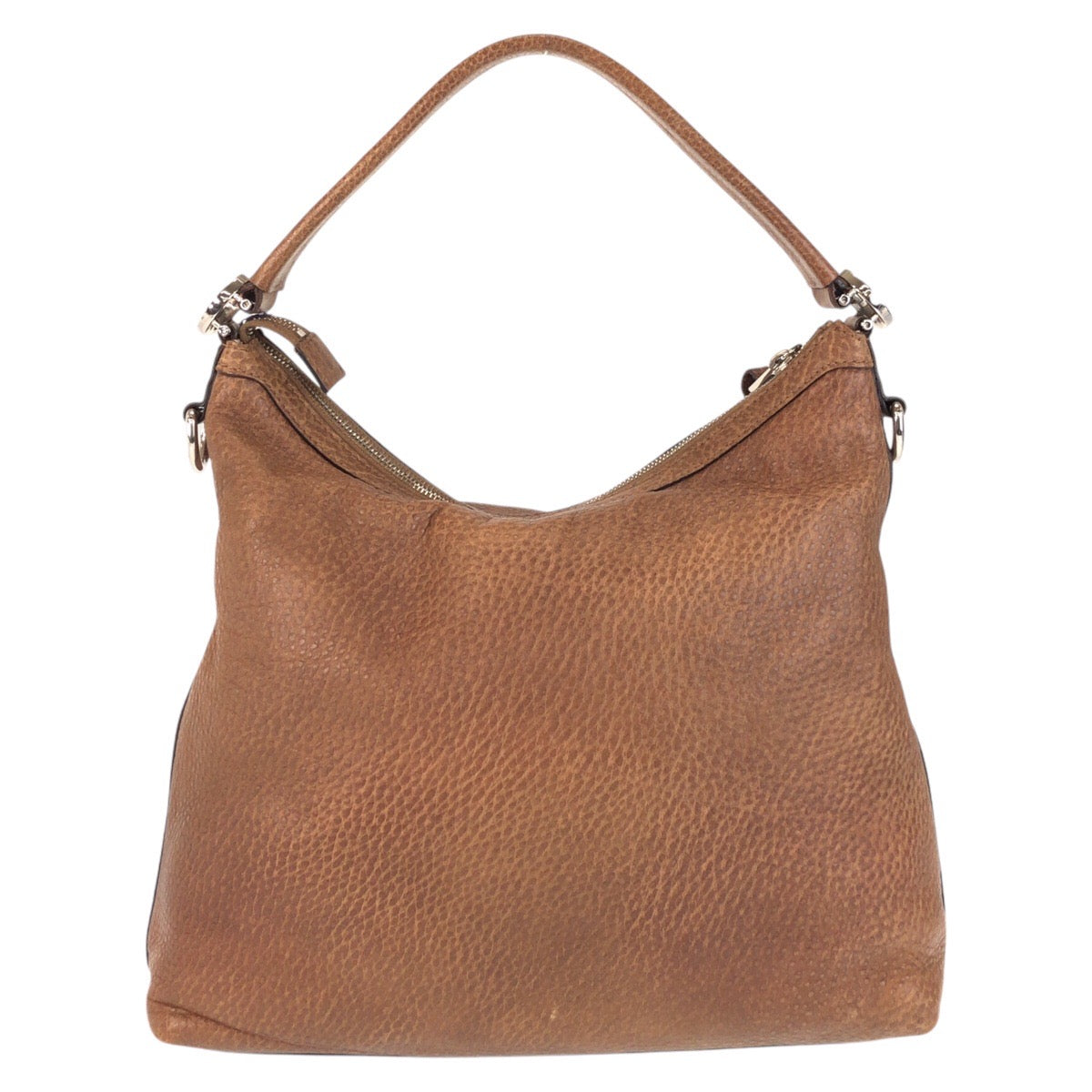 Brown leather handbag on a white background