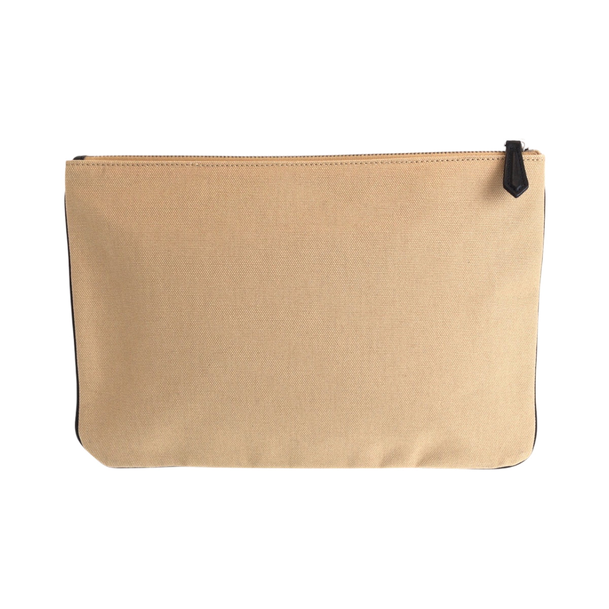 Beige pouch with a black zipper on a white background