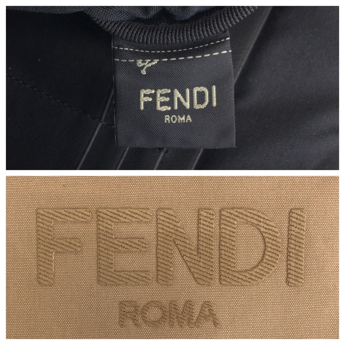Fendi label on a garment with 'Fendi Roma' text.