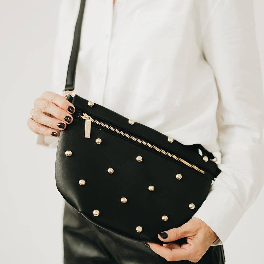 Gold Studded Westlyn Bum Bag – Black | Vegan Leather | Boutique | New