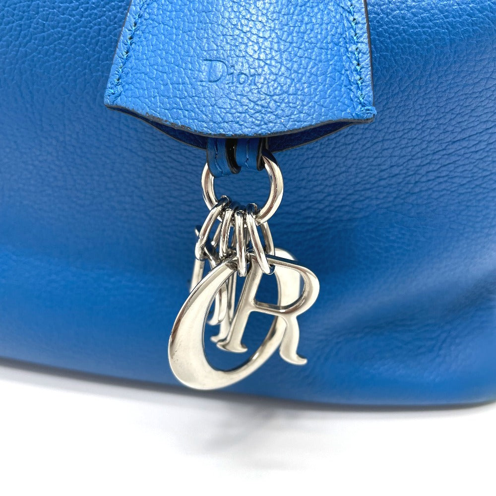 charms Christian Dior Grained Calfskin Large Open Bar Tote Blue