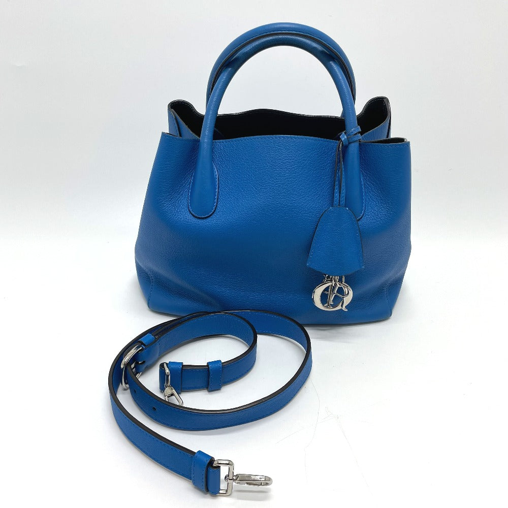 full front Christian Dior Grained Calfskin Large Open Bar Tote Blue