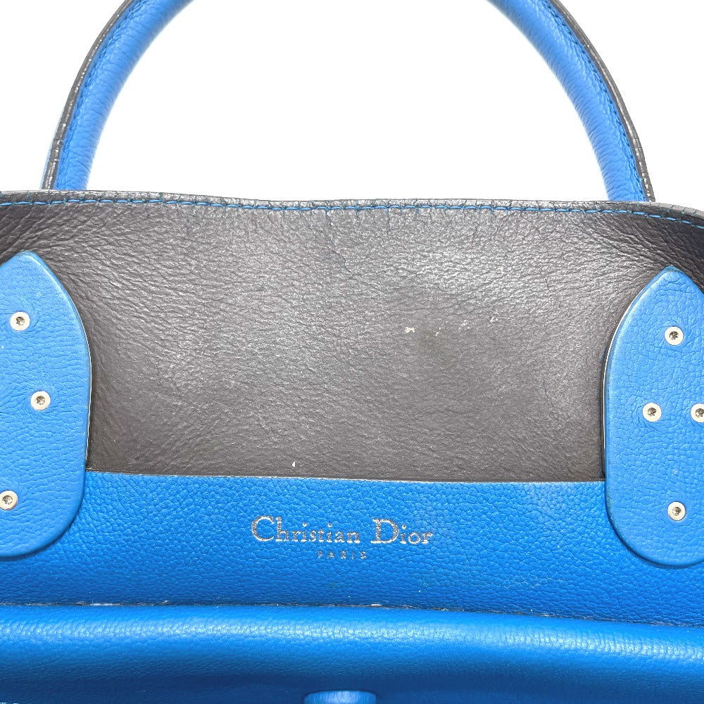 interior stamp Christian Dior Grained Calfskin Large Open Bar Tote Blue