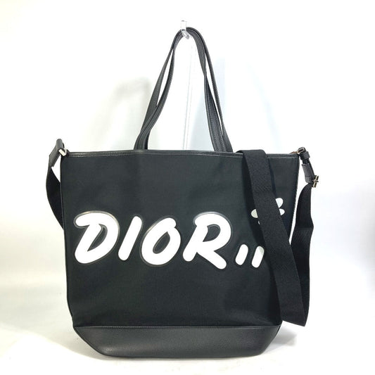 Christian Dior X KAWS Nylon and Calfskin Logo Bee Tote Black