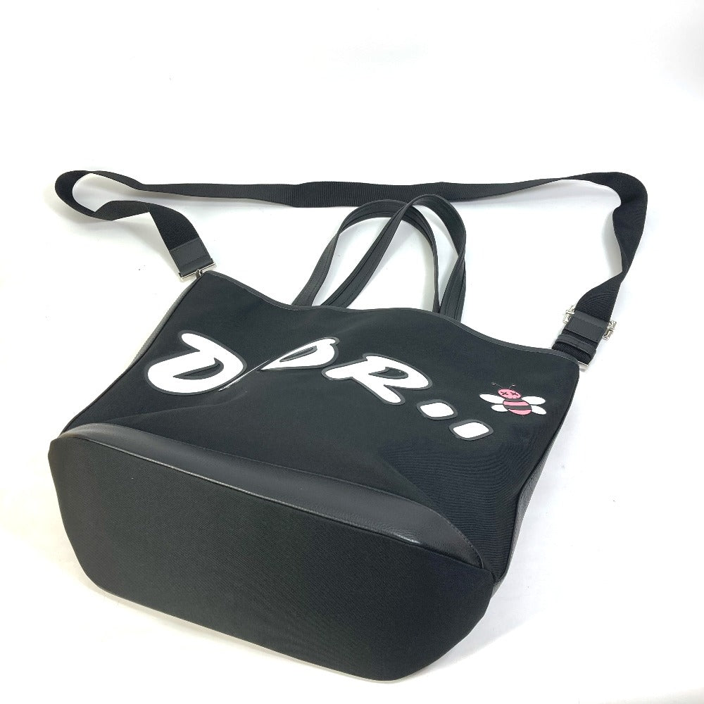 full front Christian Dior X KAWS Nylon and Calfskin Logo Bee Tote Black