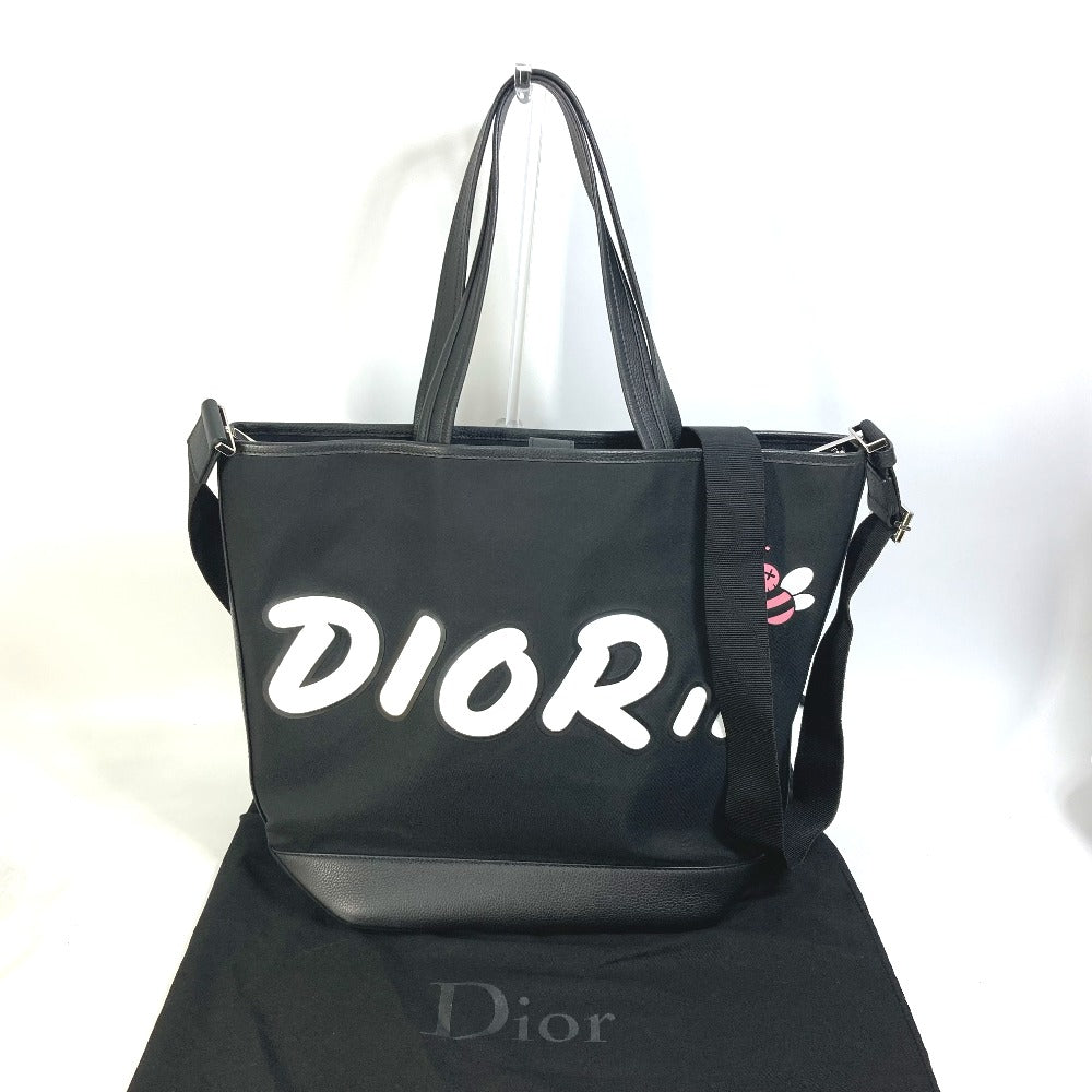 dustbag Christian Dior X KAWS Nylon and Calfskin Logo Bee Tote Black