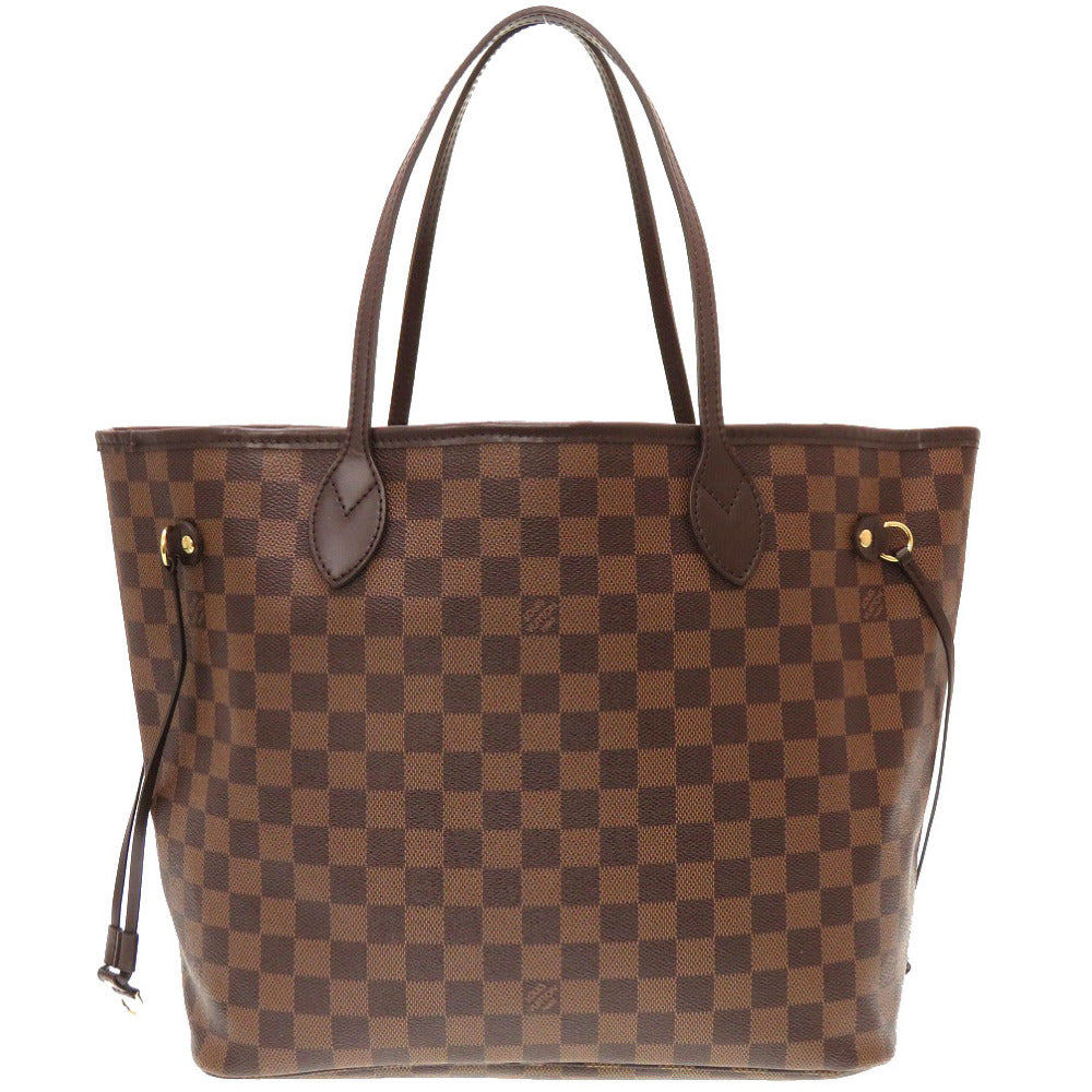 Brown checkered handbag with gold accents on a white background