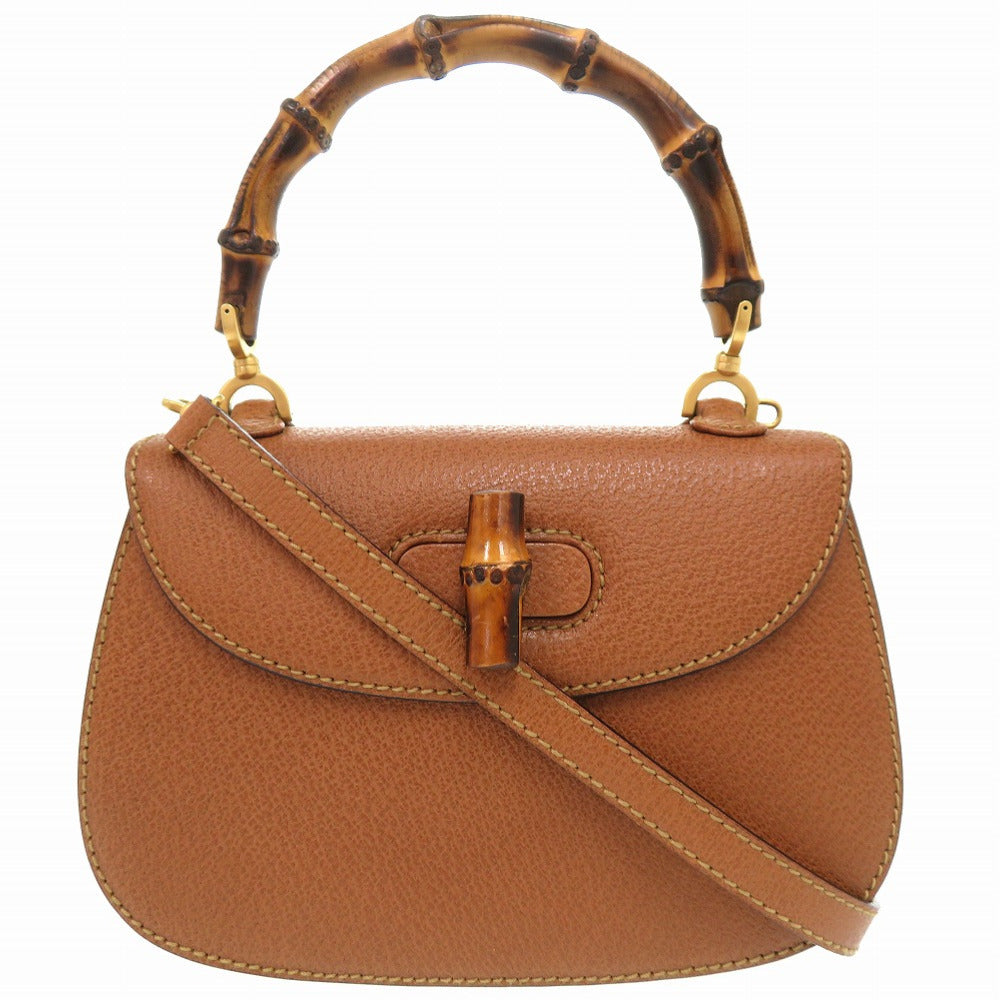 Gucci Camel Leather 2-Way Bamboo Handbag