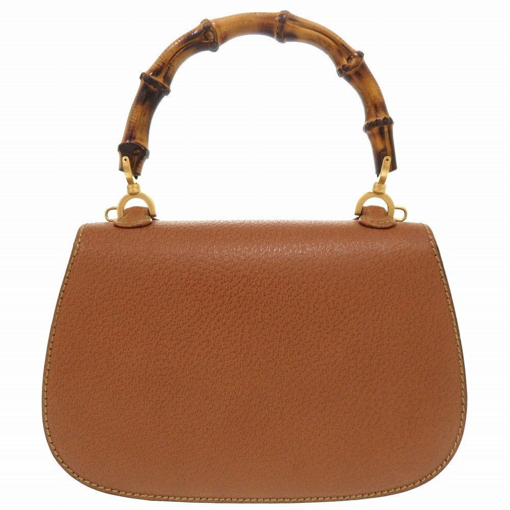 back Gucci Camel Leather 2-Way Bamboo Handbag