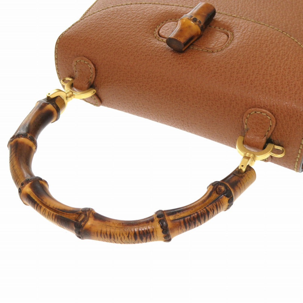 bamboo handle Gucci Camel Leather 2-Way Bamboo Handbag
