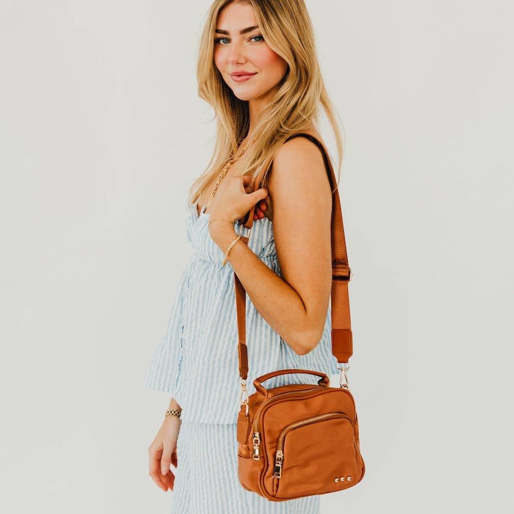 Nisha Nylon Crossbody Bag | Lightweight Everyday Bag | Boutique | New Brown