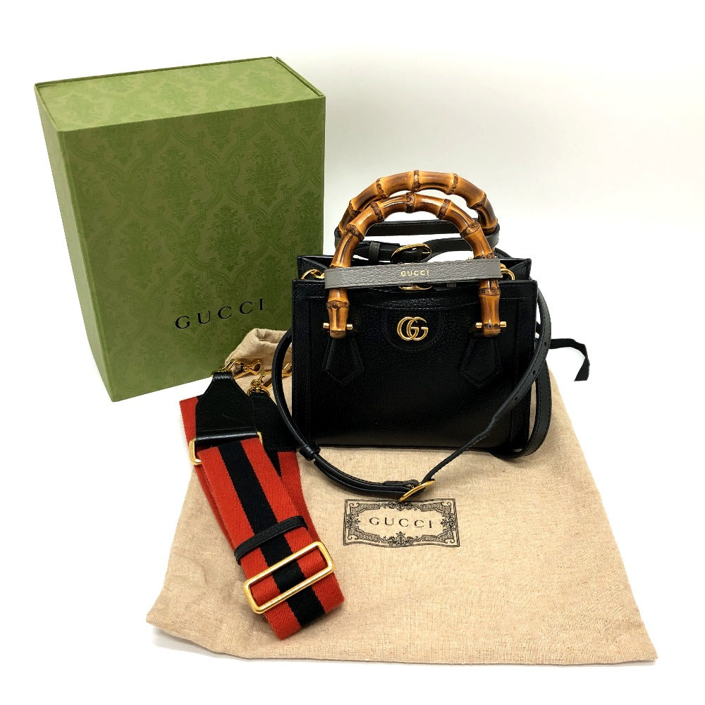 box and dustbag Gucci Textured Dollar Calfskin Mini Diana Tote Black