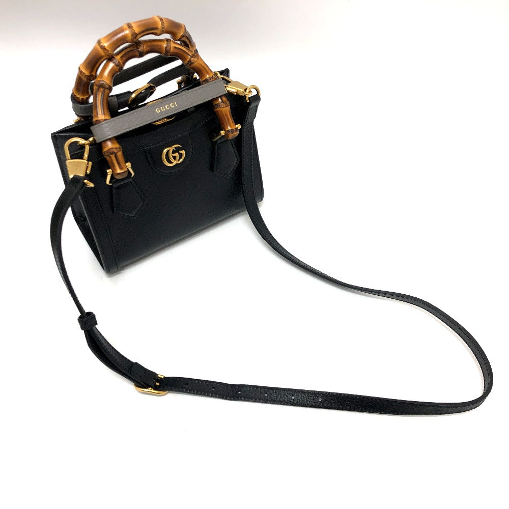 long strap Gucci Textured Dollar Calfskin Mini Diana Tote Black